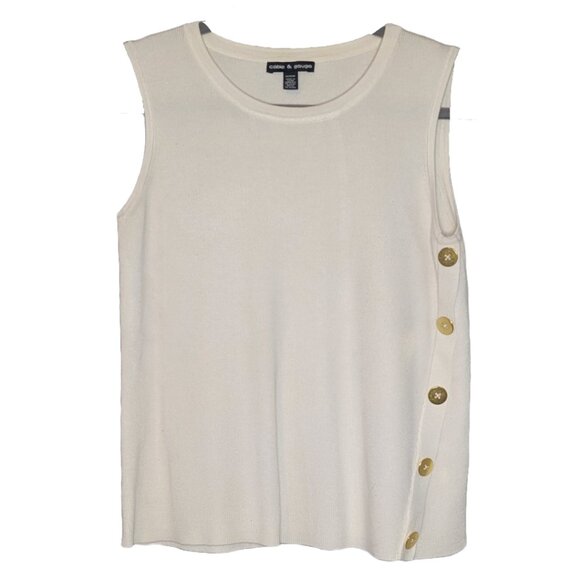 NWOT Ivory Cable and Gauge Ribbed Sleeveless Sweater with Gold Buttons Sz M - Picture 1 of 7